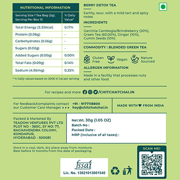 Berry Detox Tea - Cleanse nutritional information